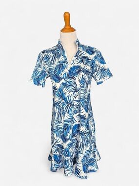 Tommy Bahama Women's Blue Palm-Print Short Sleeve Golf Dress